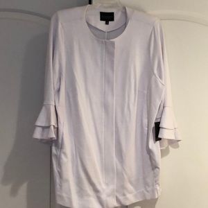 Elloquii round collar jacket with ruffle sleeve